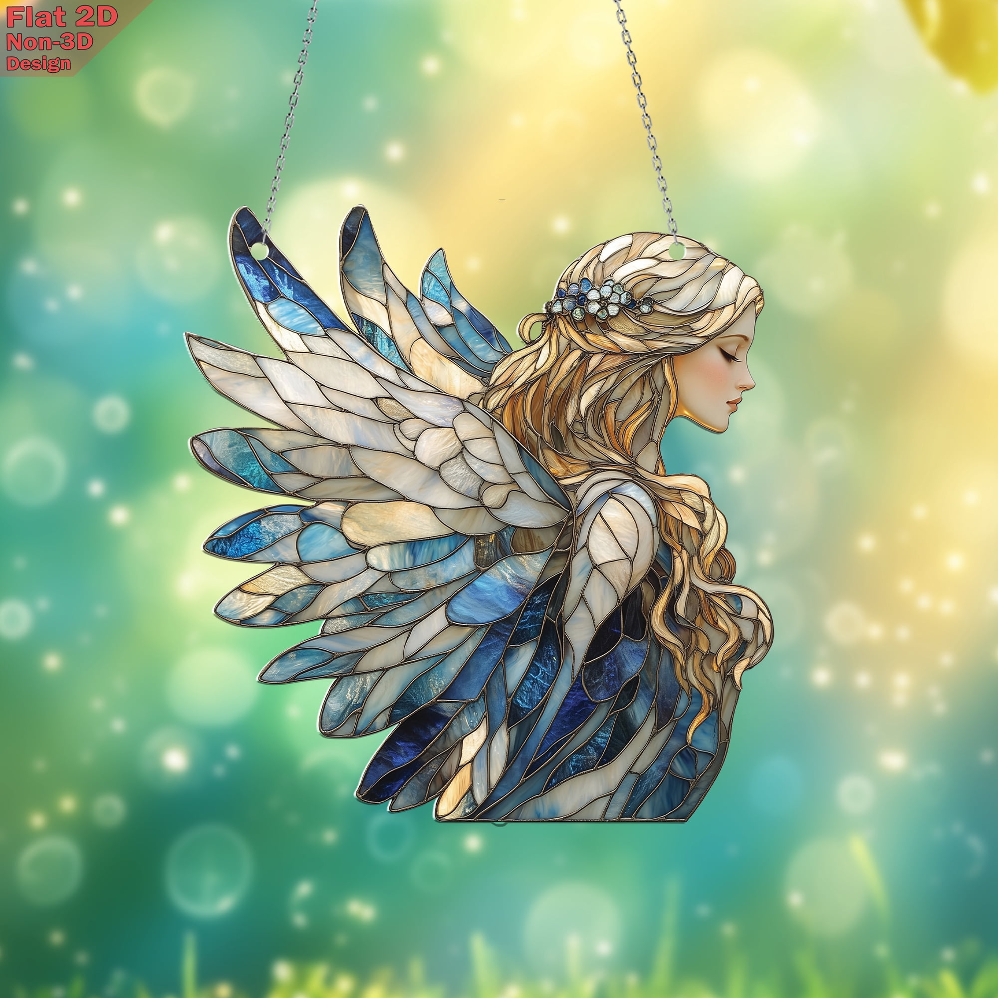 Angel Wings Acrylic Window Hanging – 2D Stained Glass Style Sun Catcher ...