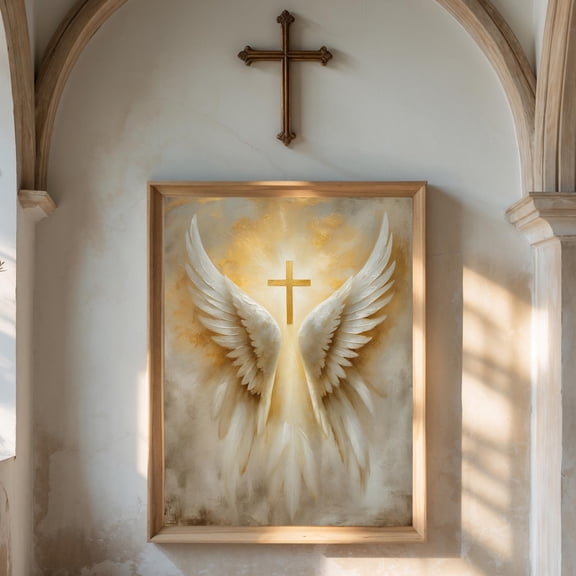 Angel Wings And Cross Print, Unframed Paper Poster 8x10in