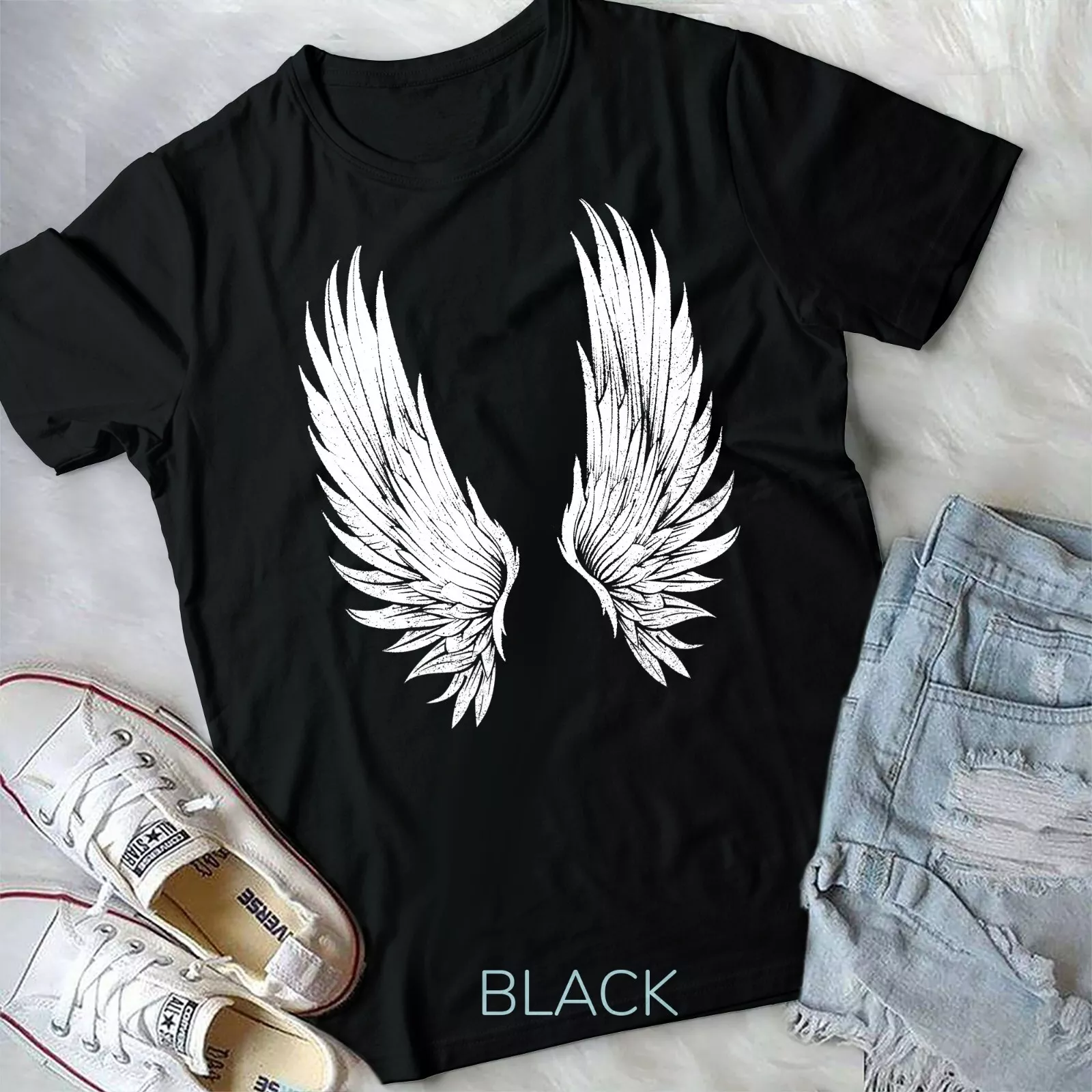Angel Wings Back Print Unisex T-shirt Spiritual Graphic Fantasy Art Tee