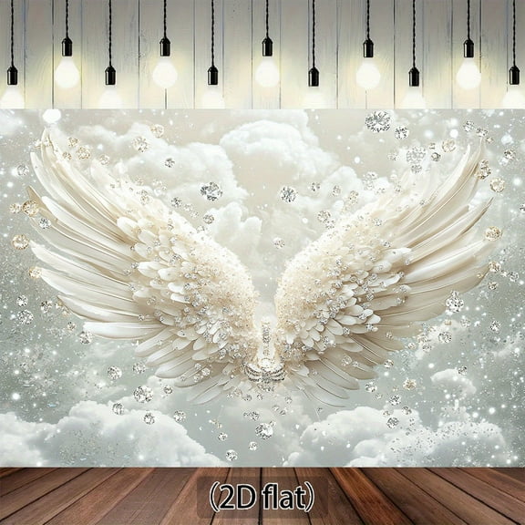 Angel Wings Backdrop Dreamy Clouds and Sparkling Diamond Photography Background Elegant Angel Wings Wedding Birthday Party Decorations Banner Supplies Photo Booth Props