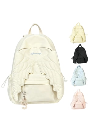 Angel Wings Backpack Spacious Cutecore Backpack with Wings Kawaii Sweet School Backpack for Women Adorable Music Note Pendant Included,White-B