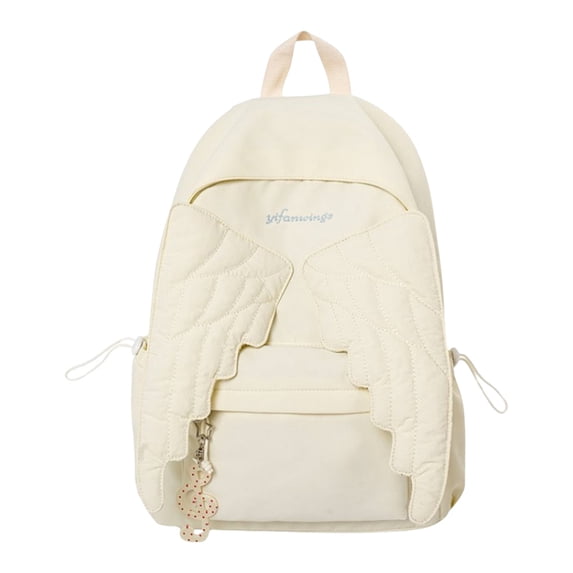 Angel Wings Backpack, Wing Themed Daypack, Spacious Nylon Travel Daypack, Lightweight Rucksack, Quilted Wing Design Backpack, Large Capacity Casual Bag, Women Travel Backpack for Daily Use, White