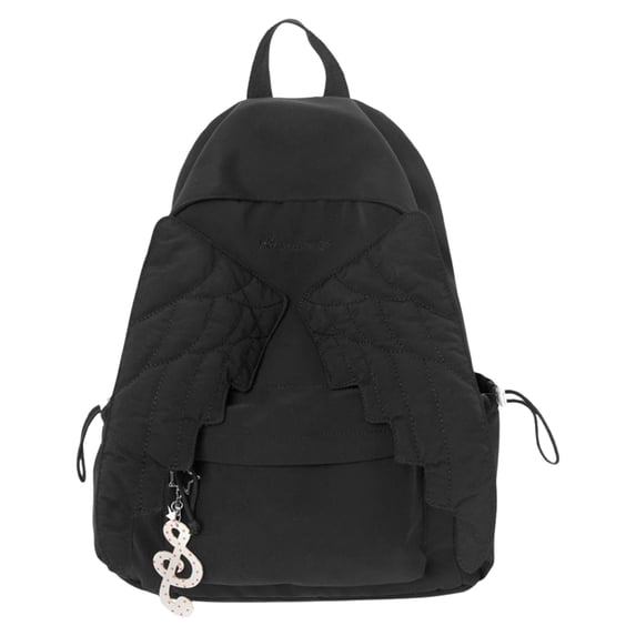Angel Wings Backpack, Wing Themed Daypack, Spacious Nylon Travel Daypack, Lightweight Rucksack, Quilted Wing Design Backpack, Large Capacity Casual Bag, Women Travel Backpack for Daily Use, Black