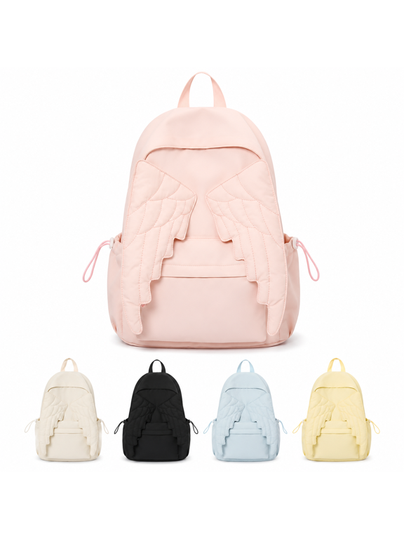 Angel Wings Backpack for Women Men, Lightweight Nylon Kawaii Daypack with Polyester Lining, Zipper Travel Casual Bag