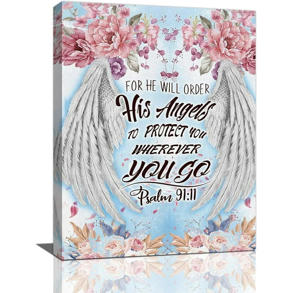 Angel Wings Canvas Wall Art Scripture Bible Verses Pictures Wall Decor Christian Religious Canvas Painting Prints Floral Artwork Modern Home Decoration Framed for Living room Bedroom Bathroom 12"X16"