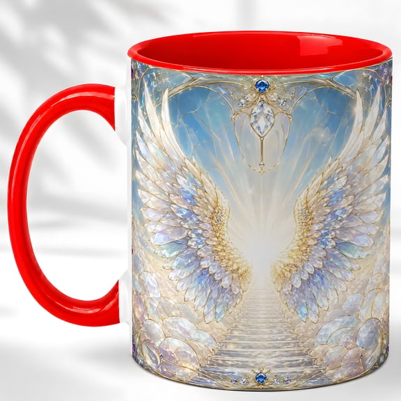 Angel Wings Coffee Mug, Cloud Steps Mug, Ceramic 11 oz
