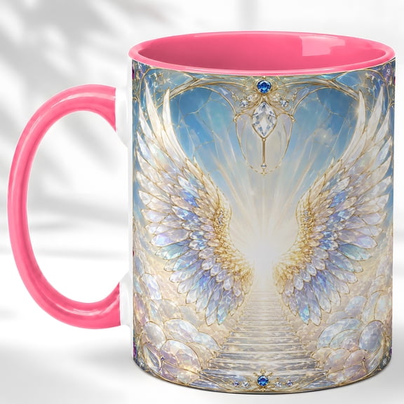 Angel Wings Coffee Mug, Cloud Steps Mug, Ceramic 11 oz