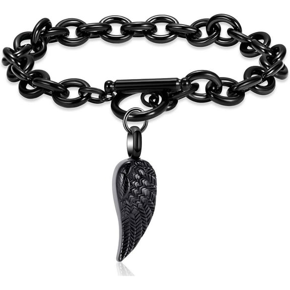 Angel Wings Cremation Bracelet for Ashes Pendant Stainless Steel Keepsake Memorial Urn Pendant for Human/Pets
