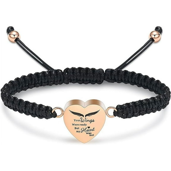 Angel Wings Cremation Jewelry Heart Urn Bracelet for Ashes for Women Men Adjustable Memorial Keepsake Rope Urn Bracelet