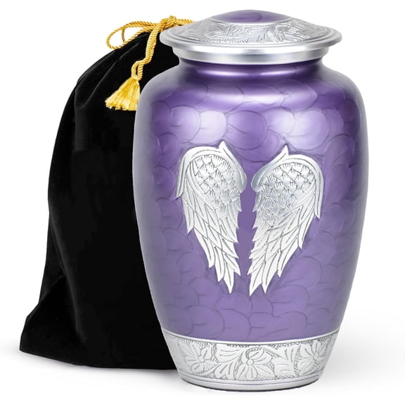 CRAFT INDIA Large Purple Angel Wings Cremation Urn for Adult Human Ashes with Velvet Bag