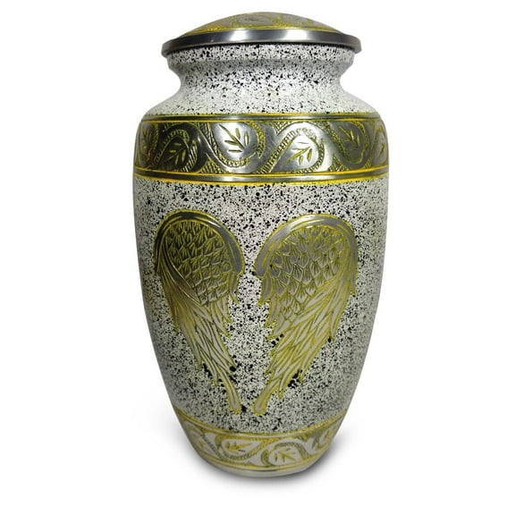 Angel Wings Cremation Urn White Engraved Funeral Jar Box For Human And Pet Ashes Large Adult size Urn with velvet bag