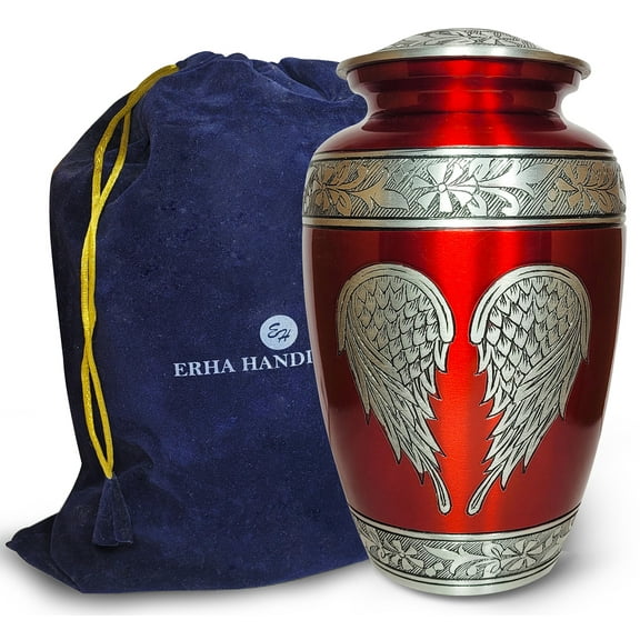 Angel Wings Cremation Urns for Adult Human Ashes - Burial Funeral Urns for Male/Female - Red - ERHA HANDICRAFT