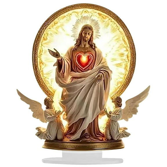 Angel Wings Cross Decoration, Resin 2D Flat Statue Figurine, Decorative Hanging Ornaments, Christmas Nativity Scene Figurine for Indoor Home Xmas Table Decoration