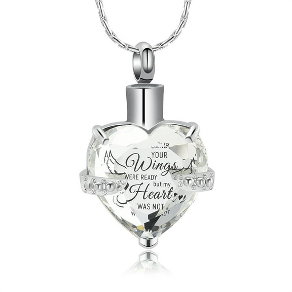Angel Wings Crystal Cremation Urn Necklace for Ashes Birthstone Heart Keepsake Pendant Memorial Locket Ash Holder
