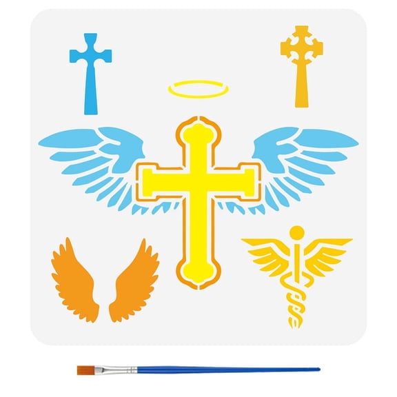 Angel Wings Drawing Stencil with A Paint Brush 11.8x11.8 inch 3 Styles Angel Wings and 3 Styles Painting Template Stencil