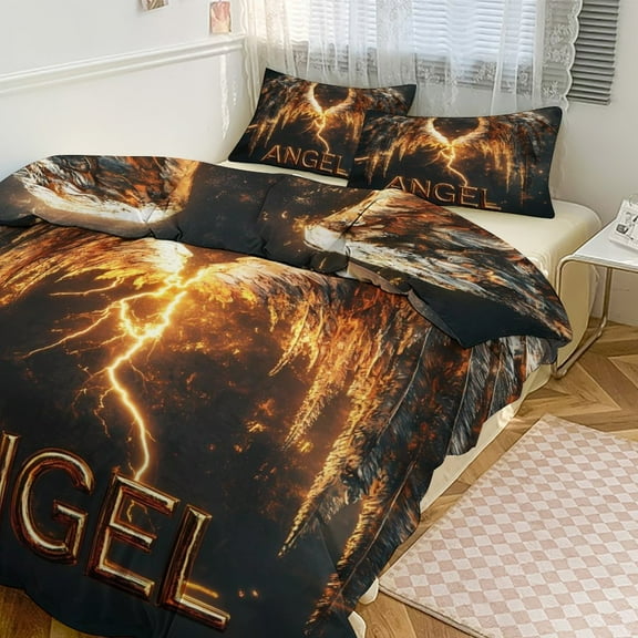 Angel Wings Duvet Cover King&Queen Size Soft 3 Pieces Set 1 Duvet Cover and 2 Pillow Shams with Zipper Closure 86"x70"
