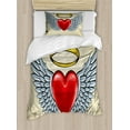 thumbnail image 1 of Angel Wings Duvet Cover Set Twin Size, Valentines Day Theme with A Heart Sacred Love Romance Design, 2 Piece Bedding Set with 1 Pillow Sham, Pale Azure Blue Scarlet Beige, by Ambesonne, 1 of 3