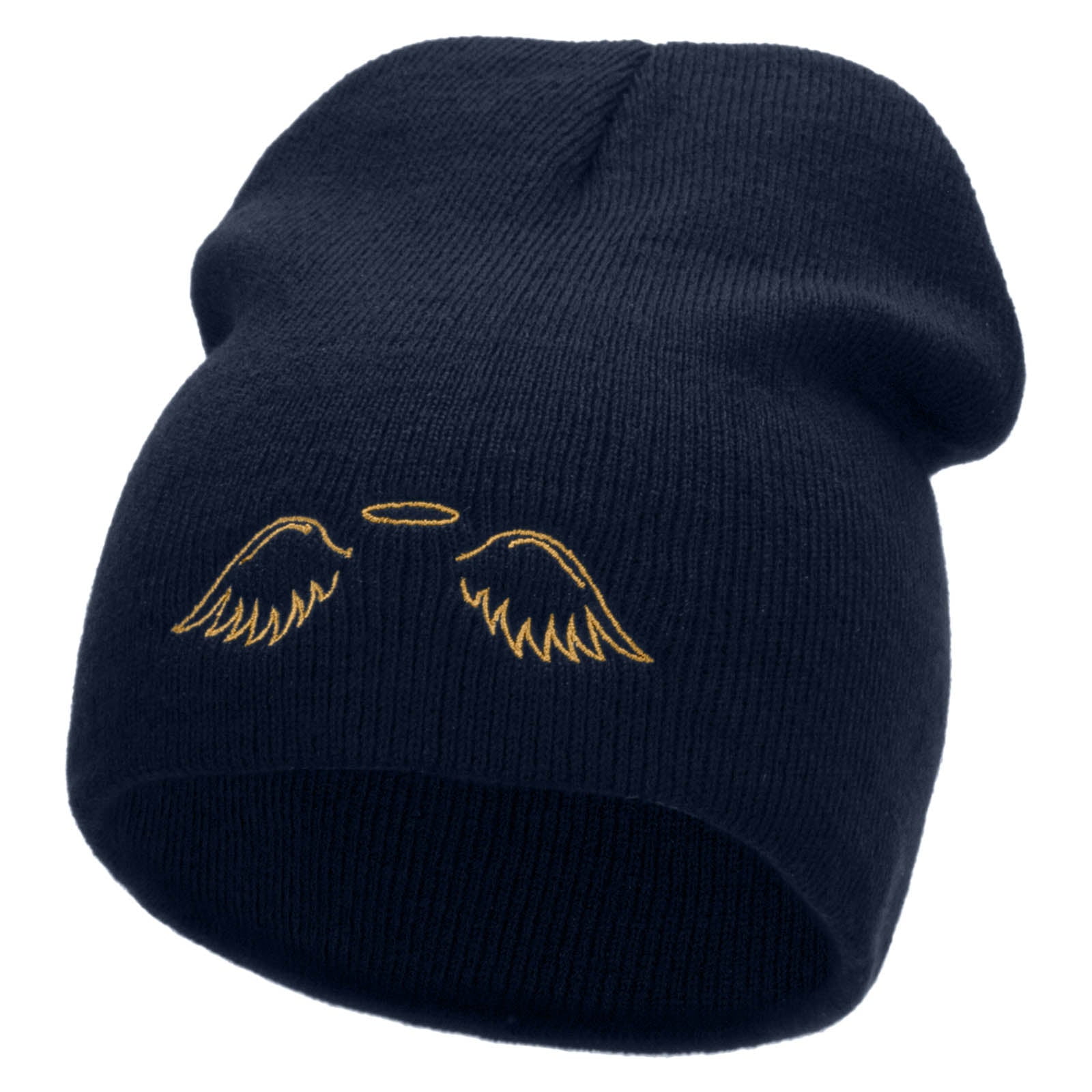 Angel Wings Embroidered 8 inch Acrylic Short Blank Beanie - Olive
