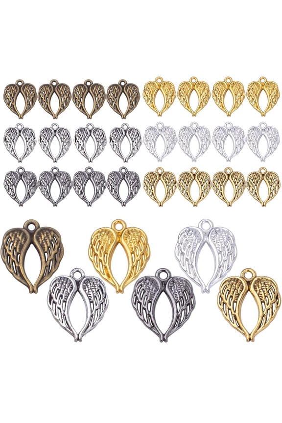 Angel Wings Feathers Charms, 60pcs Alloy Fairy Pendant Craft Supplies Beads Charm for Diy Bracelet Necklace Jewelry Making, 6 Colors