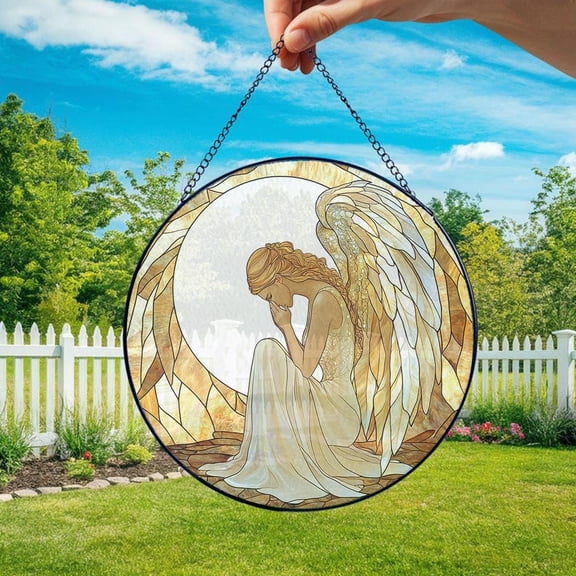 Angel Wings Glass Suncatcher, Spiritual Window Hanging Art, Angelic Home Decor, 3.5 in