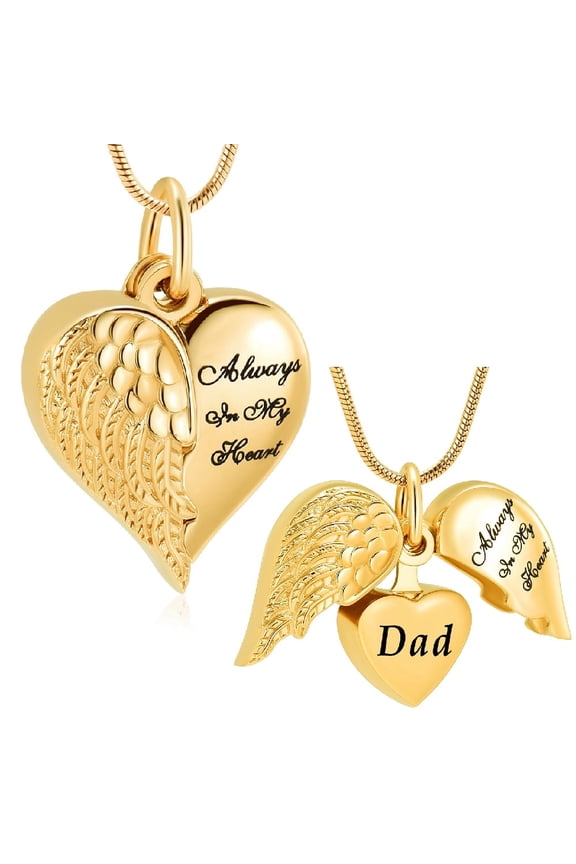 Angel Wings Guarding Heart-Always in my heart-Cremation Jewelry for Ashes Keepsake Urn Necklace Dad Ash Holder Necklace Pendants for Dad Memorial Jewelry