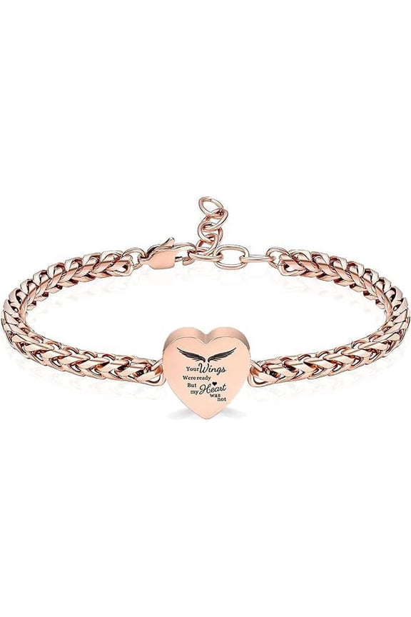 Angel Wings Heart Cremation Memorial Urn Bracelet for Ashes for Women Stainless Steel Adjustable Keepsake Bangle Cremation Memorial Ash Jewelry