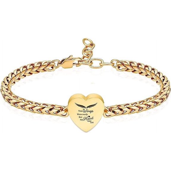 Angel Wings Heart Cremation Memorial Urn Bracelet for Ashes for Women Stainless Steel Adjustable Keepsake Bangle Cremation Memorial Ash Jewelry
