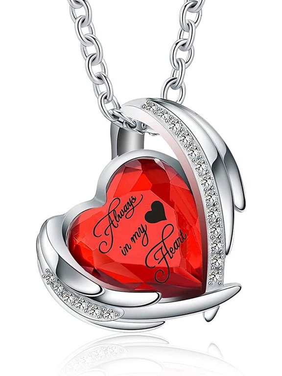 Angel Wings Heart Cremation Urn Necklace for Ashes Simulated Birthstone Urn Jewelry Simulated Birthstone Memorial Pendant with Fill Kit and Gift Box