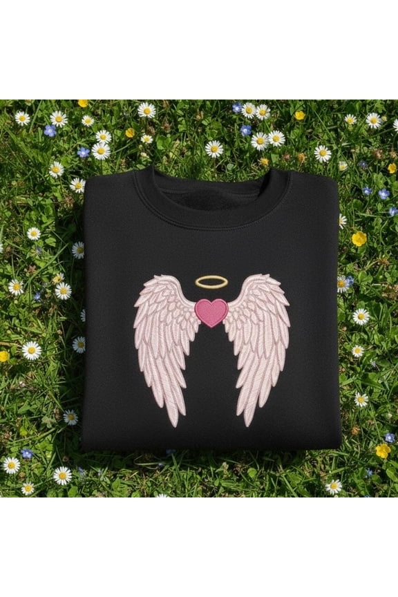 Angel Wings Heart Embroidered Sweatshirt, Halo Crewneck, Coquette Valentine Gift, Baby Blue Top