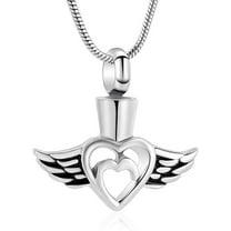 Angel Wings Heart Small Cremation Urn Necklaces for Ashes Crystal Heart Keepsake Pendant Memorial Locket Ash Holder