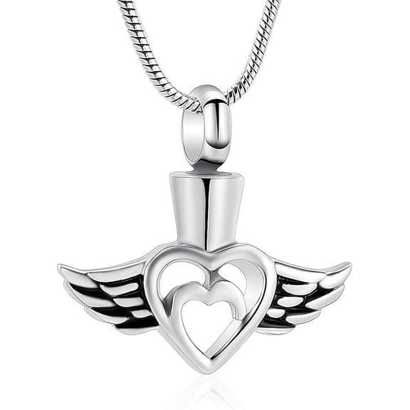 Angel Wings Heart Small Cremation Urn Necklaces for Ashes Crystal Heart Keepsake Pendant Memorial Locket Ash Holder