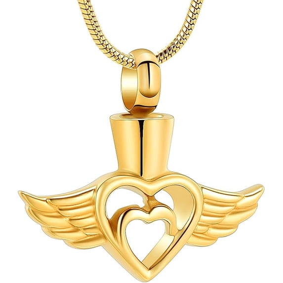 Angel Wings Heart Small Cremation Urn Necklaces for Ashes Crystal Heart Keepsake Pendant Memorial Locket Ash Holder