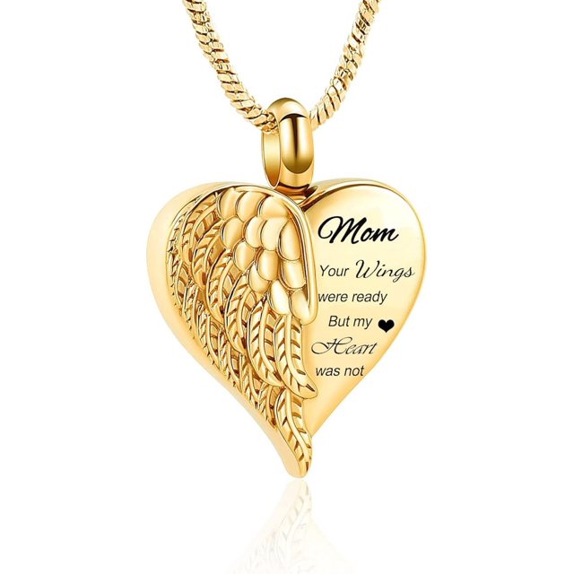Angel Wings Heart Urn Ashes Necklace for Women Men Heart Wing Memorial Loved One Ashes Keepsake Cremation Jewelry for Dad Mom Sister Brother Son Grandpa