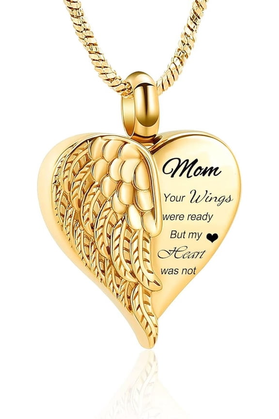 Angel Wings Heart Urn Ashes Necklace for Women Men Heart Wing Memorial Loved One Ashes Keepsake Cremation Jewelry for Dad Mom Sister Brother Son Grandpa