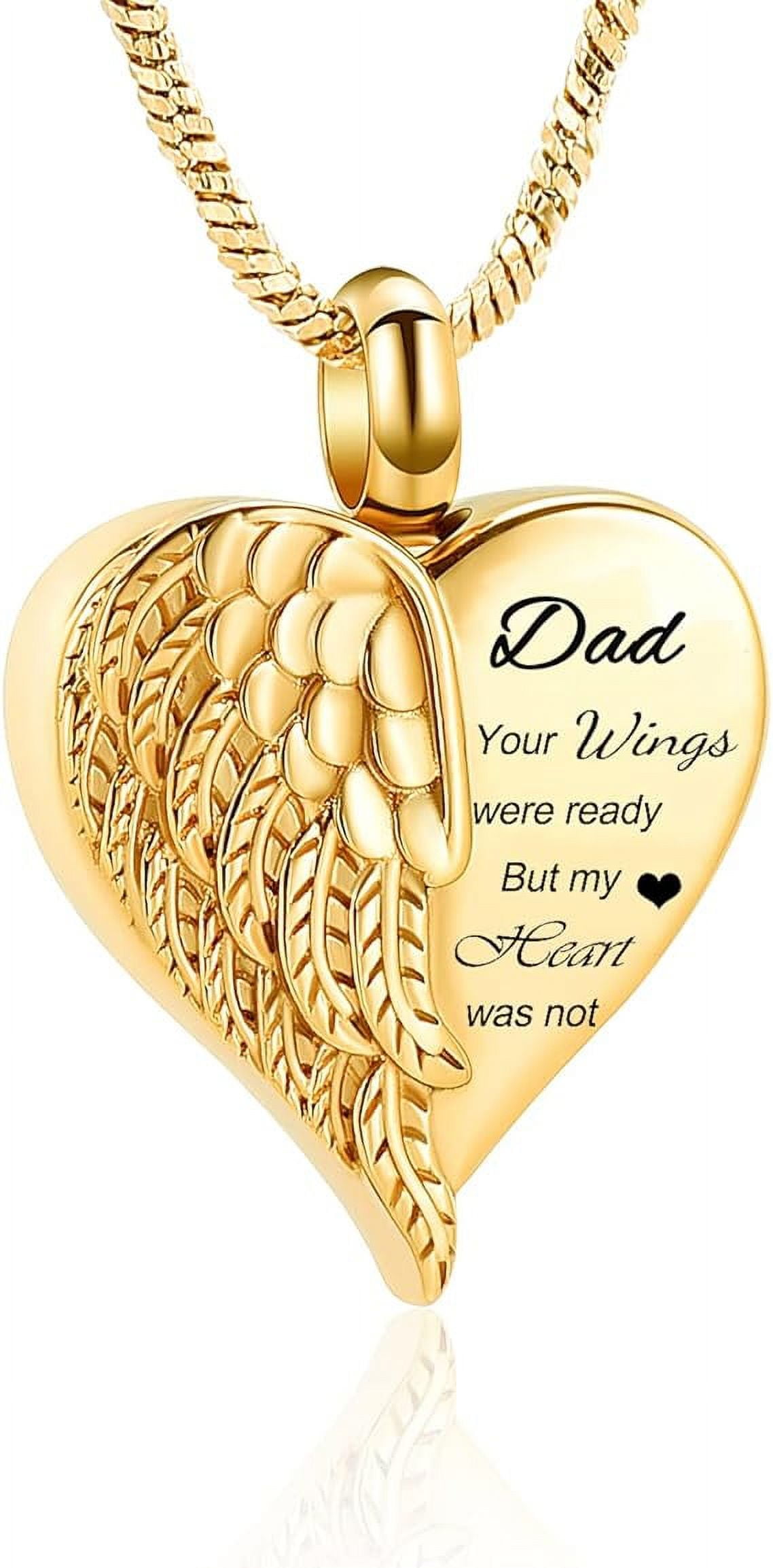 Angel Wings Heart Urn Ashes Necklace for Women Men Heart Wing Memorial