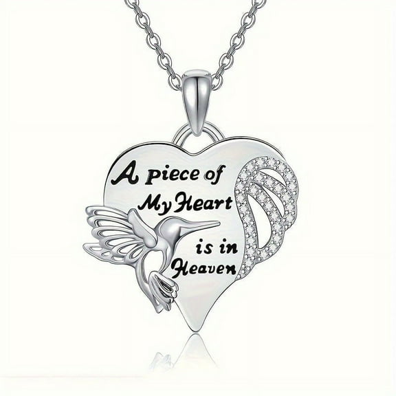 Angel Wings Memorial Necklace - 925 Sterling Silver Heart Pendant with Angel Wing Sympathy Gift
