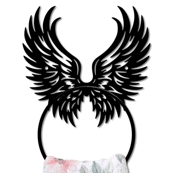 Angel Wings Metal Towel Ring Feather Wings Towel Holder Bath Towel Ring for Wall Black Art Towel Rack Wall Mounted for Bathroom Kitchen