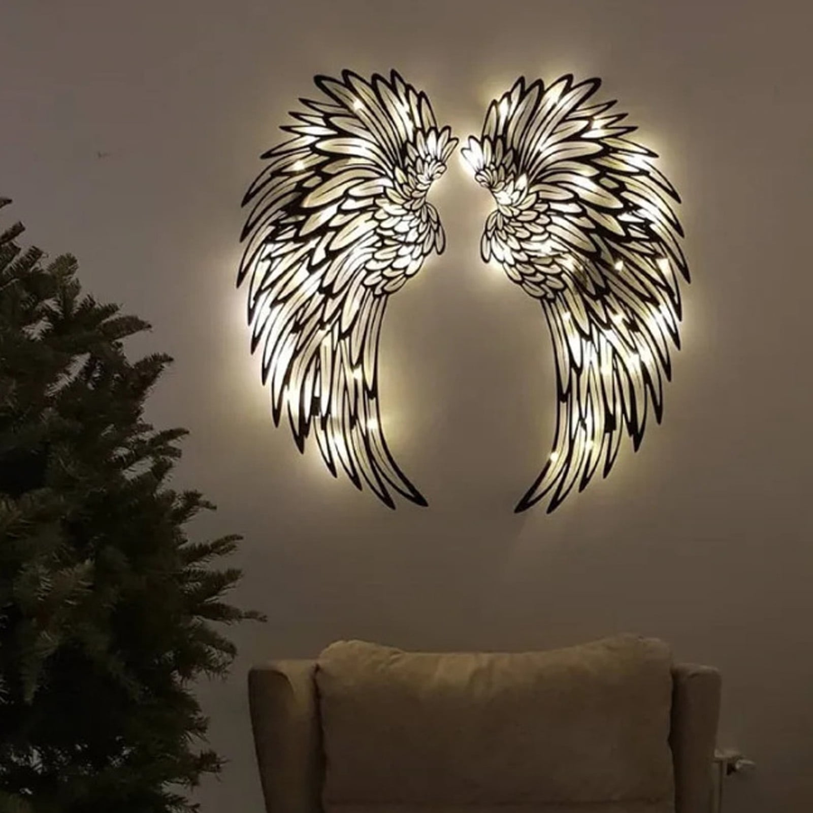 Black Metal Angel Wings Wall Sculpture with LED Light