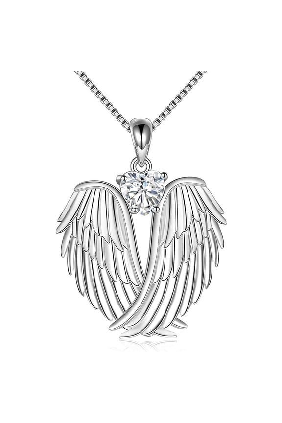Angel Wings Necklace 925 Sterling Silver Guardian Angel Wings Pendant Necklace Birthstone Jewelry for Women Christmas Jewelry Gifts