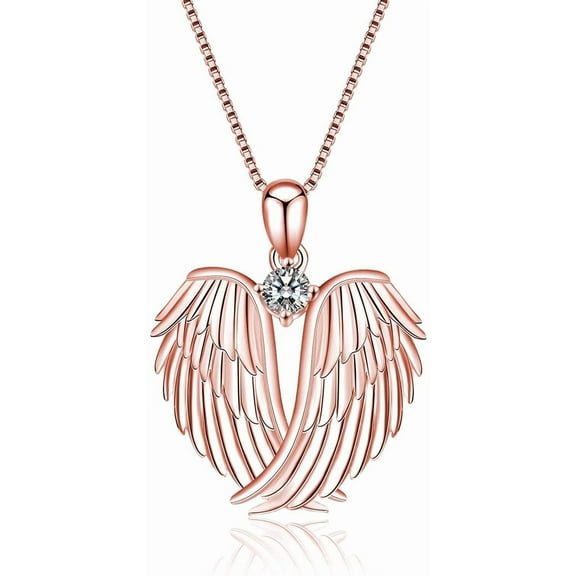 Angel Wings Necklace 925 Sterling Silver Guardian Angel Wings Pendant  Birthstone Necklace Suitable for Women Christmas Jewelry Gift