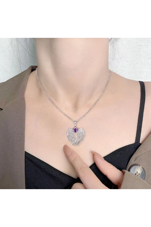 Angel Wings Necklace Rhinestone Hug Guardian Wings Pendant Necklace Zircon Birthstone Jewelry Gift for Her