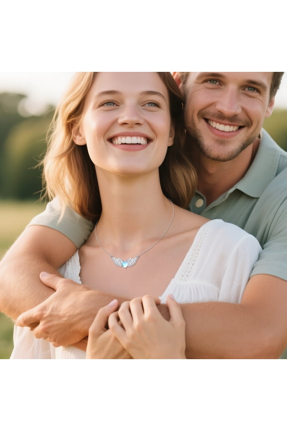 Angel Wings Necklace S925 Sterling Silver Heart Pendant moonstone Jewelry Gifts for Men Women
