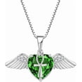 thumbnail image 1 of Angel Wings Necklace for Women, 925 Sterling Silver Angel Wings Pendant Necklace Love Heart Crystal Birthstone Necklace, Angel Jewelry Birthday Christmas Gifts for Women Wife Mom Girlfriend, 1 of 6
