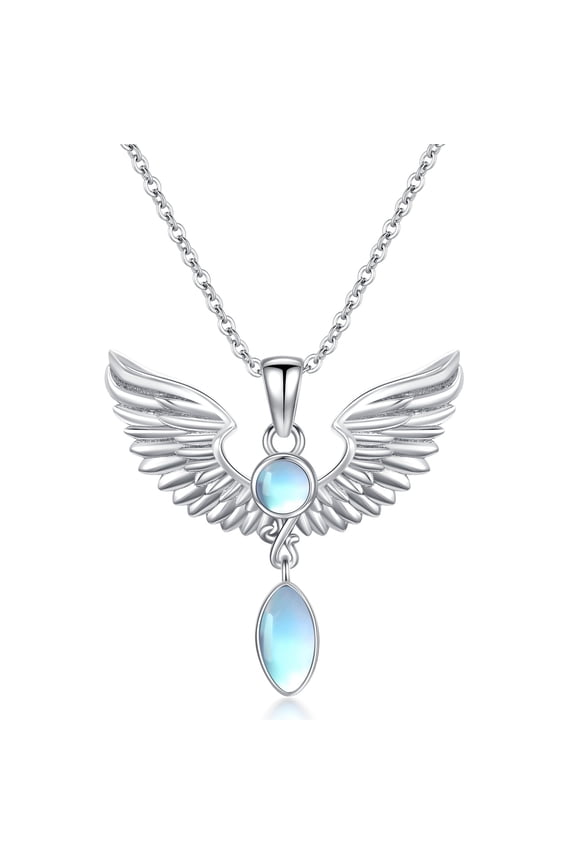 Angel Wings Necklace for Women Sterling Silver Moonstone Guardian Angel Necklace Pendant Halloween Christmas Jewelry Gifts for Women(Angel Wings)