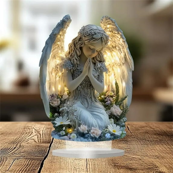 Angel Wings Ornament, Beautiful Angel Wings with Flowers, Handmade Desktop Decoration, Rustic Tabletop Decor for Living Room, Bedroom, Office, Church, Memorial Spaces