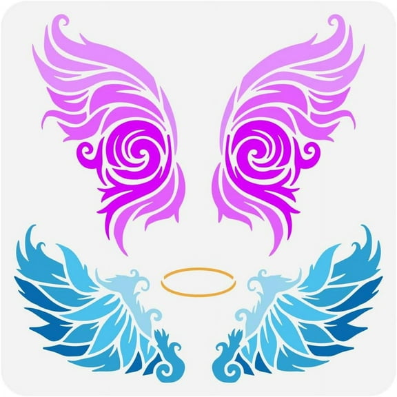 Angel Wings Painting Stencil 11.8x11.8 inch Reusable 2 Styles Fancy Wings Drawing Template DIY Angel Ring and Wings Decor Stencil