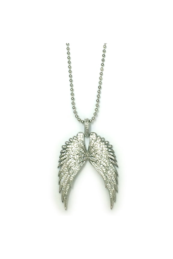Angel Wings Pendant Encrusted with Cubic Zirconia and 30 Inch Ball Chain