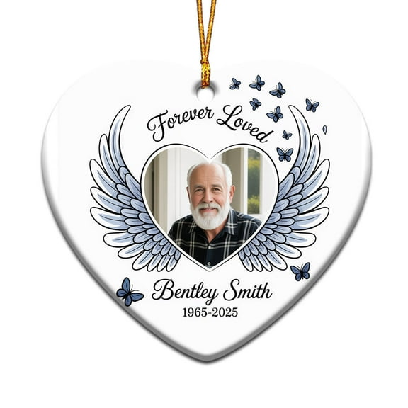 Angel Wings Photo Frame Christmas Ornament 2025, ForLoved Remembrance Keepsake, Custom Name Text Picture Year Memorial Christmas Ornament Gift for Loss of Loved One in Heaven