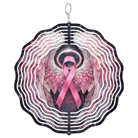 Angel Wings Pink Ribbon Wind Spinner Metal Outdoor Decor Breast Cancer Awareness Pink Galaxy