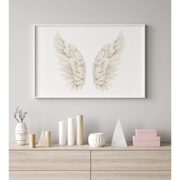 Angel Wings Print, Neutral Minimalist Nursery Wall Art